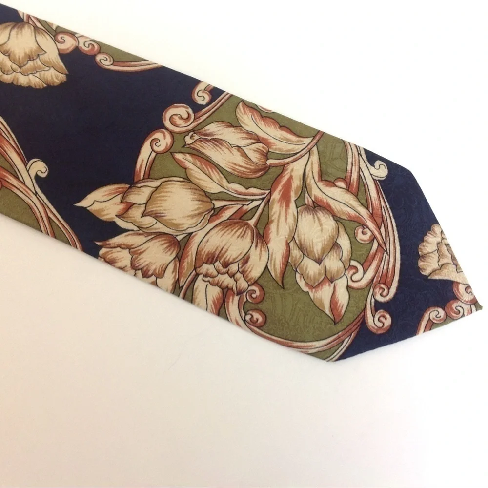 𝅺efebo Armani‎ - Men's 100% Silk Tie Blue Floral …